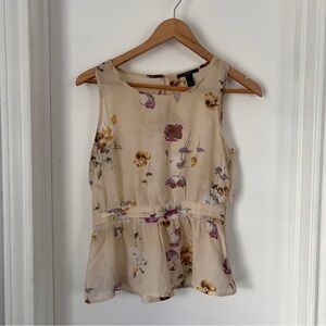 Forever 21 Cream Floral Peplum Blouse